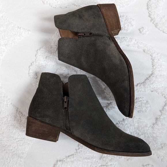Splendid Smoke Hamptyn Fine Leather Suede Side Zip Ankle Booties - Picture 11 of 15